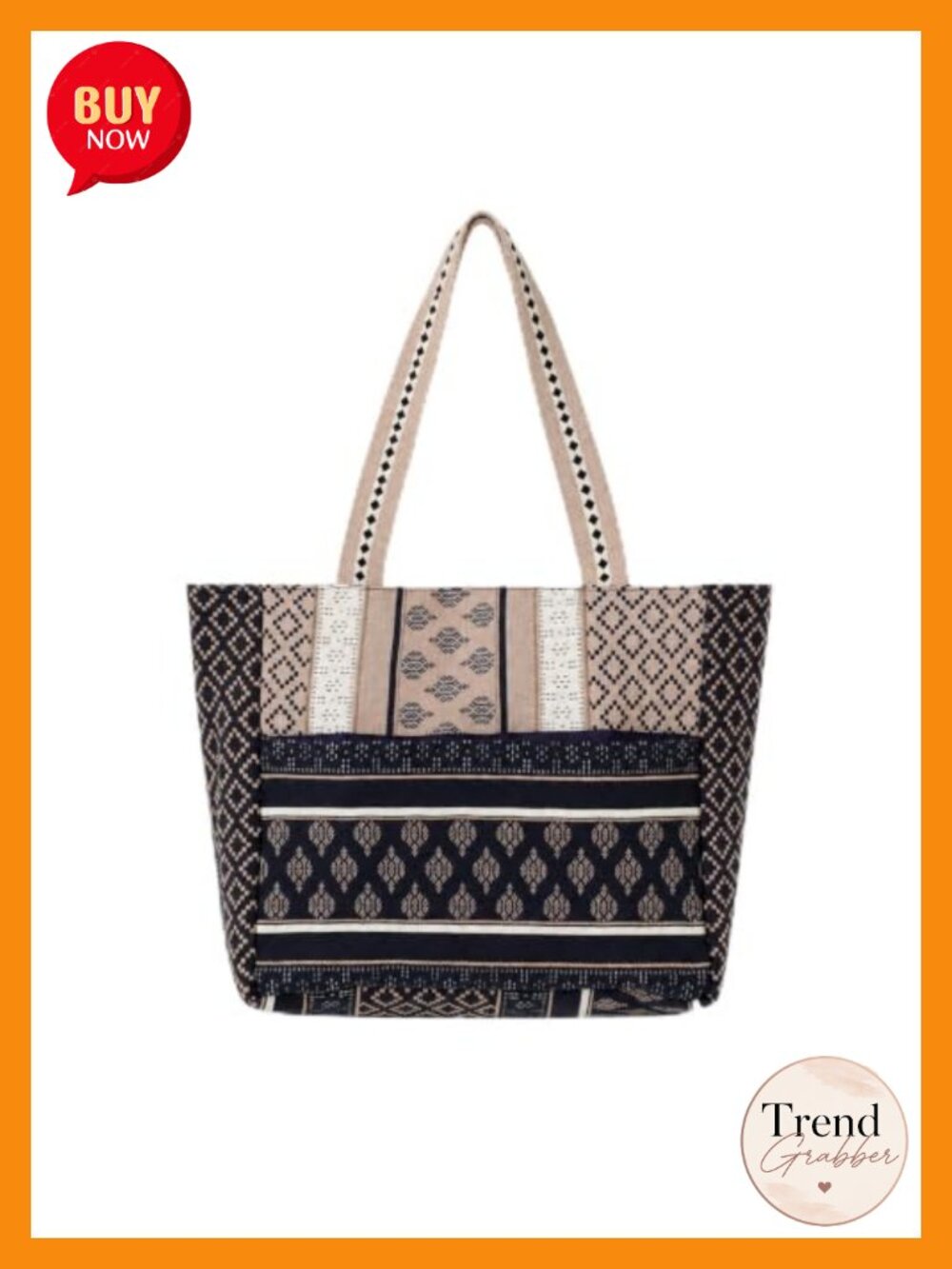 Cotton Jacquard Tote Bag Structured Shoulder Handbag Magnetic Closure